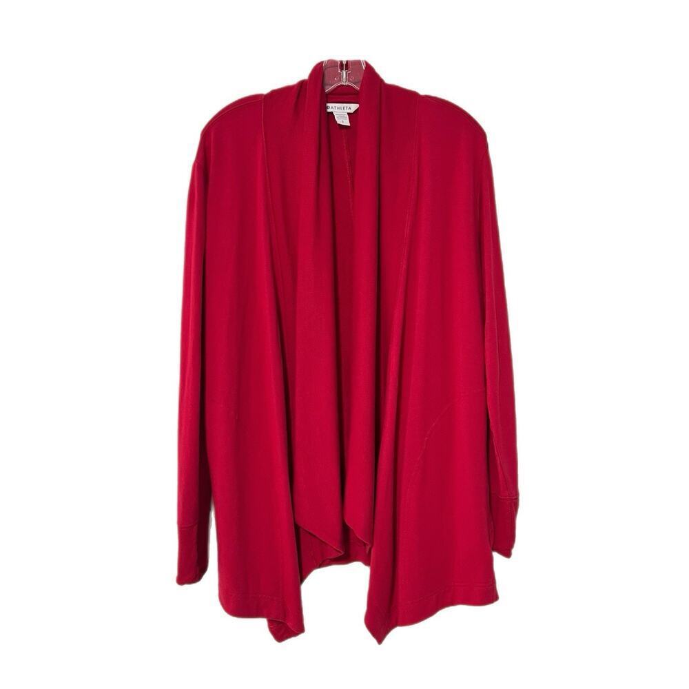 Athleta Red Waterfall Drape Open Front Cardigan Duster Long Sleeve Size S Pocket